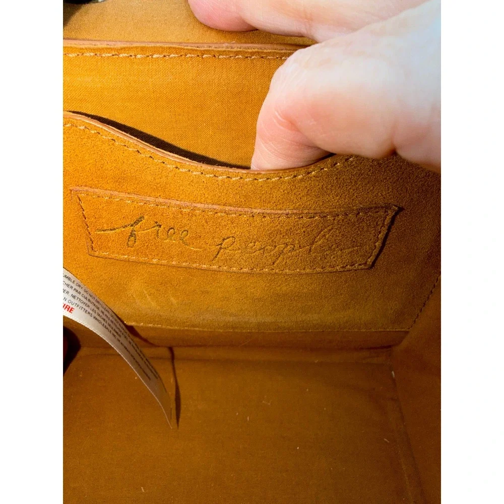 Free People Brown Suede Snakeskin Embossed Leather Crossbody Bag Rope Handle - Picture 10 of 12